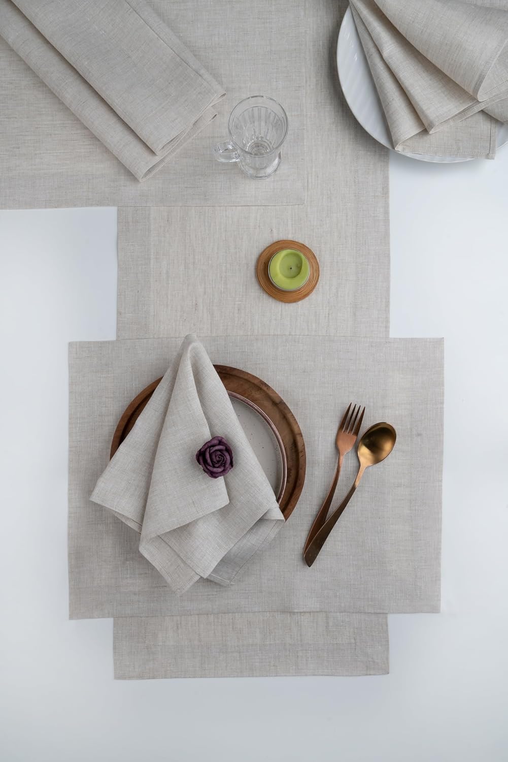 D'Moksha Homes Light Natural Linen Napkins 18 x 18 Inch - 100% Pure Linen Cloth Washable Dinner Napkins Set of 4 for Fall, Autumn and Halloween