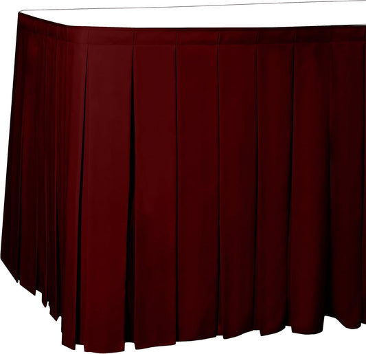 Ultimate Textile Pleat Polyester Fabric Table Skirt - Machine Washable, Flame Resistant, Cut & Sewn in NJ, Desk Skirt - Cherry Red, 21' Box Pleat x 42" h