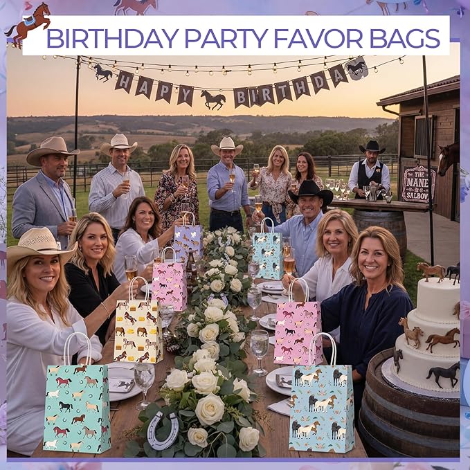 Resholder 30 Pcs Horse Party Favor Bags with Handles Horse Themed Goodie Gift Bags Portable Candy Treat Pouch for Western Cowboy Cowgirl Racing Farm Animals Birthday Party Supplies Decorations