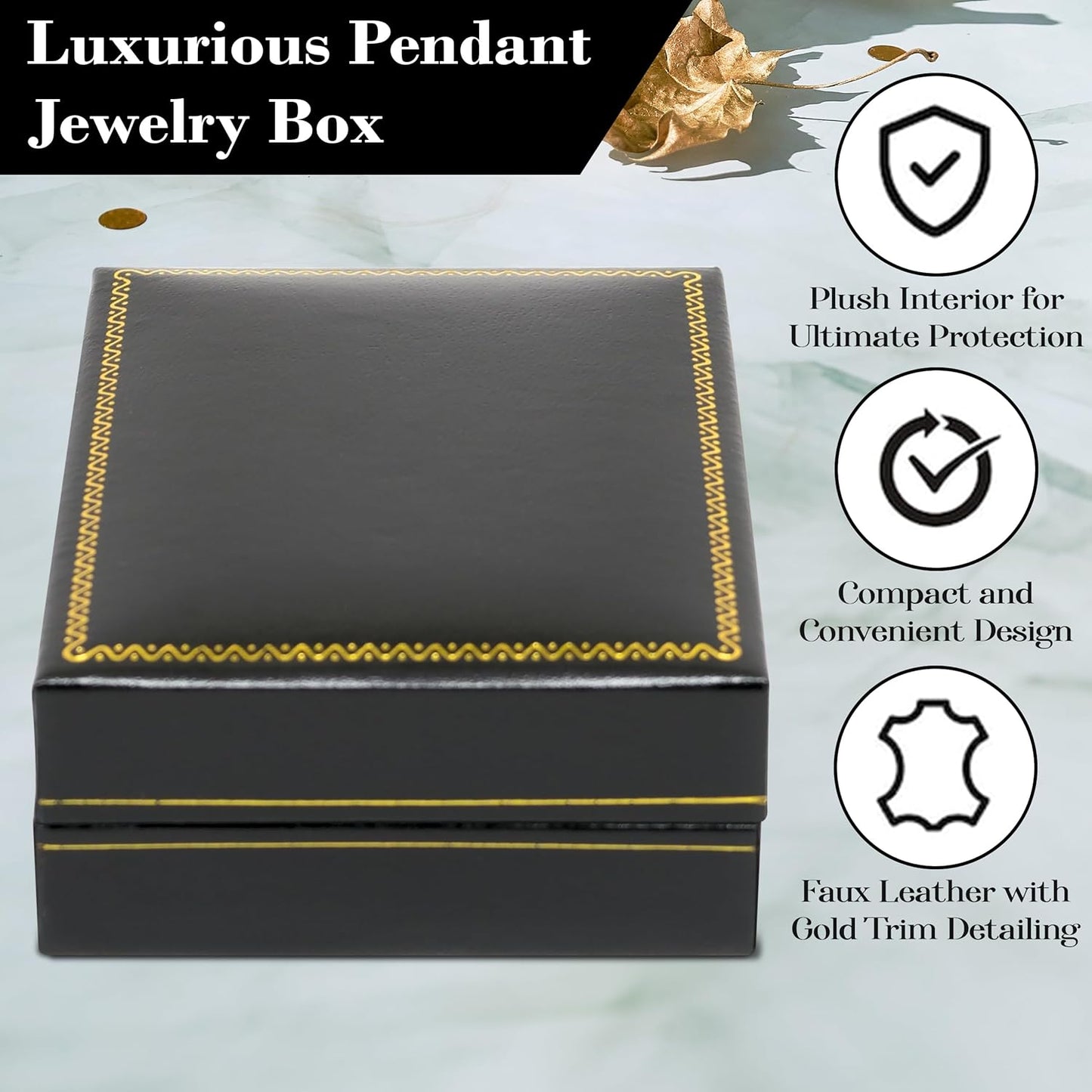 Novel Box Black Jewelry Box for Pendants 2.5x2.62x1 Inches - Pendant Gift Boxes with Gold Trim - Faux Leatherette Pendant Storage Case - Gift Presentation Cases for Pendants/Necklaces