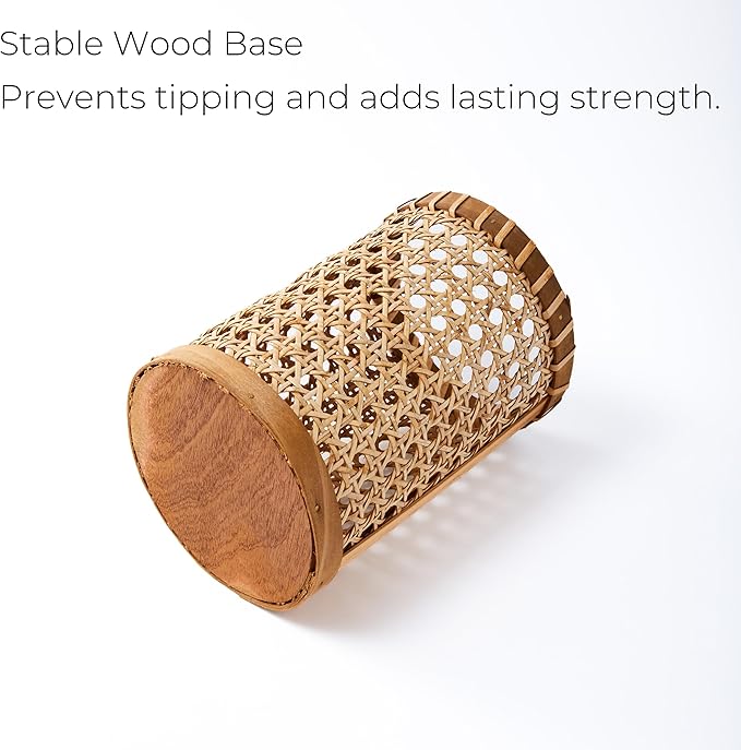 Boho Utensil Holder - Handwoven Rattan Utensil Holder for Kitchen and Countertop | Natural Woven Organizer for Rustic Kitchen Decor, Boho Basket for Cooking Tools and Tabletop Storage