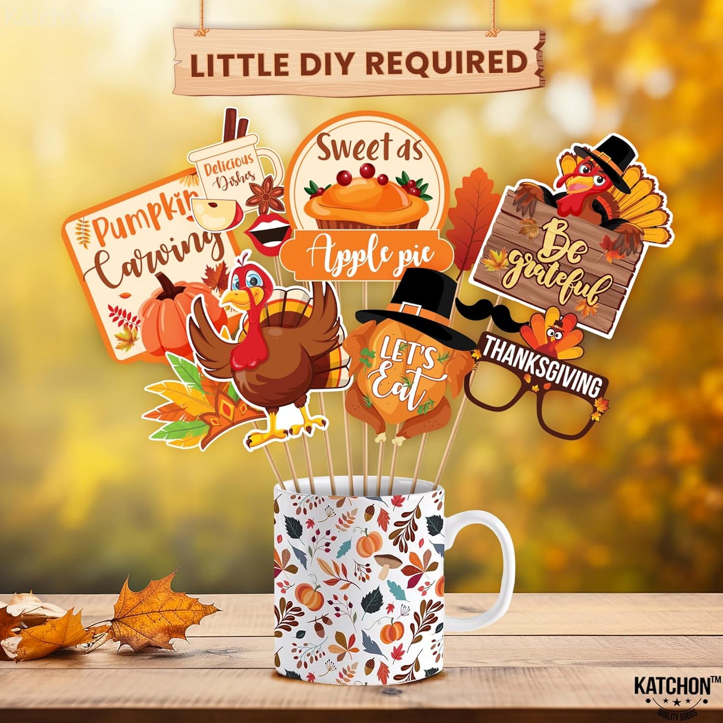KatchOn, Happy Thanksgiving Picture Props - Pack of 36 | Turkey Photo Booth Props for Autumn, Fall | Photo Booth Props for Thanks Giving Decorations | Thanksgiving Harvest Party Decoration