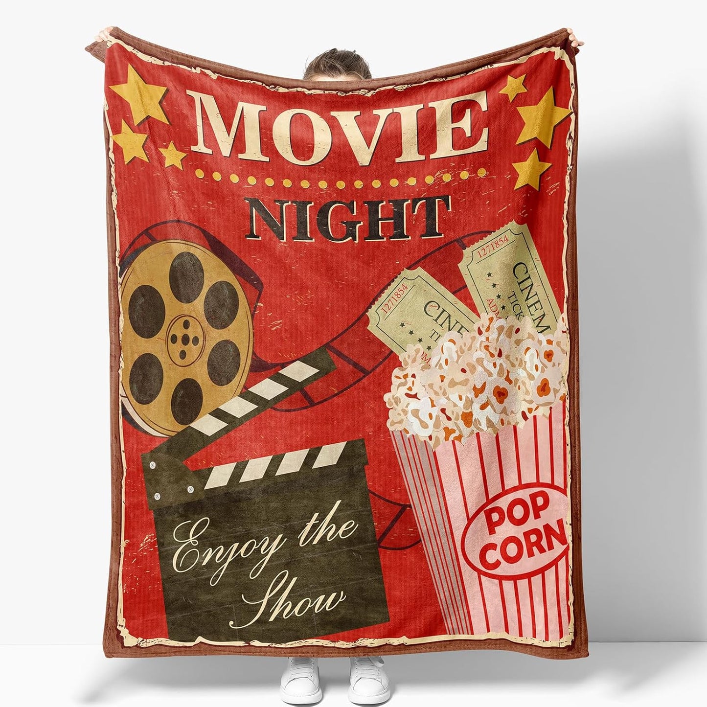 Movie Theme Blanket Gifts for Women Men Girls Boys Cinema Popcorn Film Reel Print Presents for Kids Adults Teen Birthday Christmas Decor Bedroom Living Room Couch Sofa Soft Cozy Flannel Throw 60"x50"