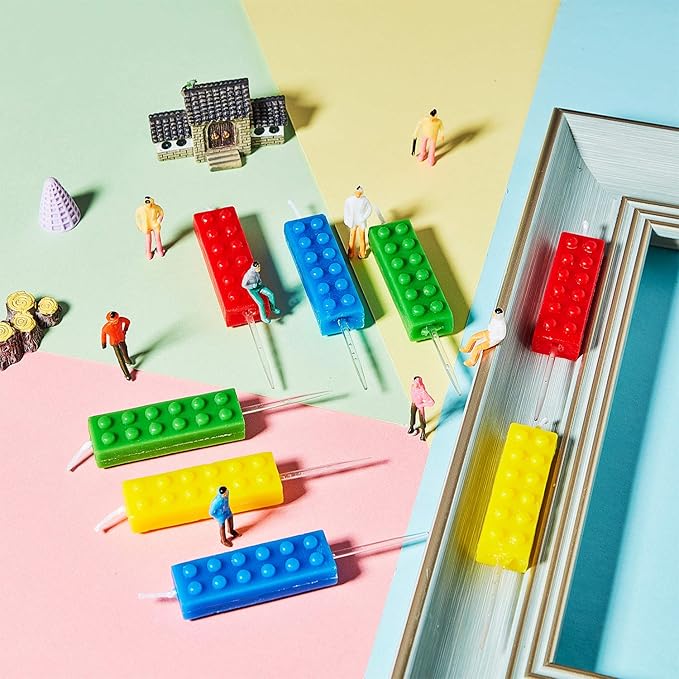 BBTO 16 Pcs Building Block Candles Brick Birthday Cake Candles Topper Sparkler Novelty Decor Building Block Construction Party Themed Decoration Favor for Birthday Baby Shower Summer Party Supplies