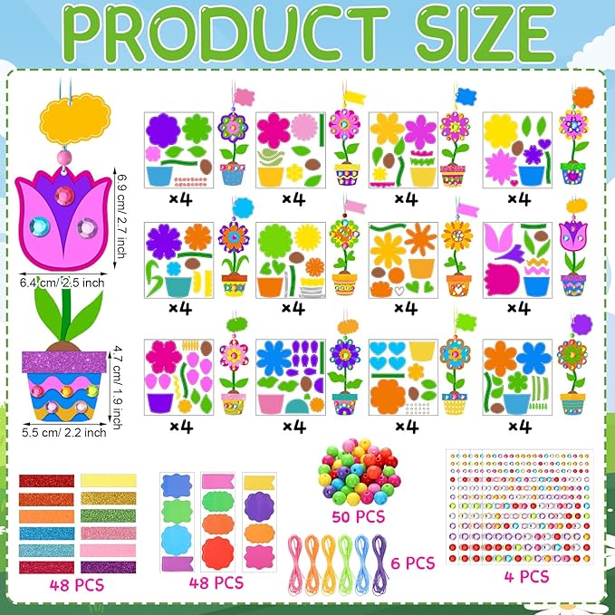 Frienda 48 Set Spring Potted Flower Craft Kit Make Your Own Tulip Sunflower Pot Craft DIY Potted Flower Ornaments Decorations Gift for Kids Classroom Activities Birthday Mother's Day Party Favors