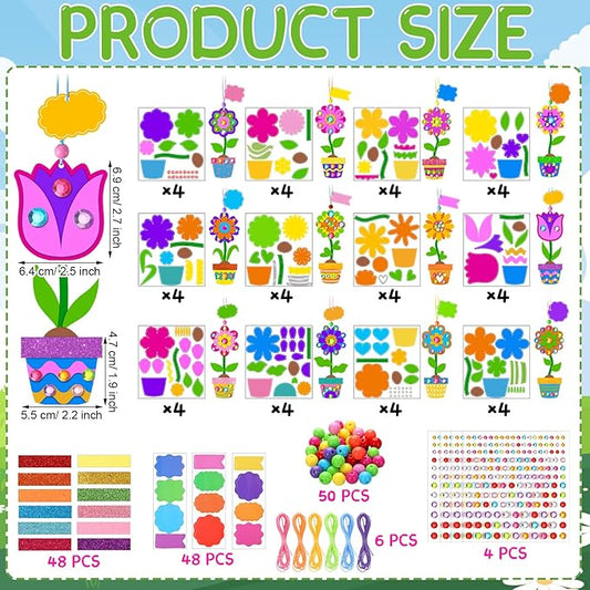 Frienda 48 Set Spring Potted Flower Craft Kit Make Your Own Tulip Sunflower Pot Craft DIY Potted Flower Ornaments Decorations Gift for Kids Classroom Activities Birthday Mother's Day Party Favors