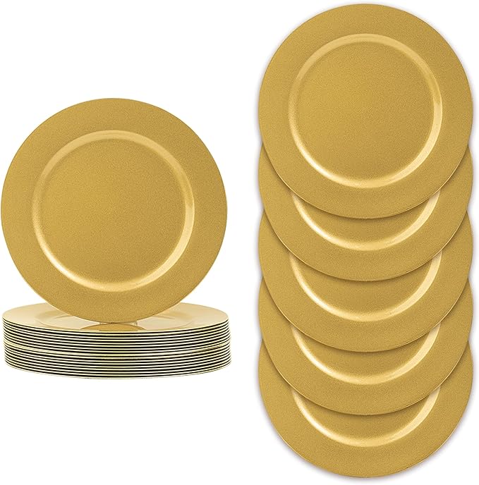 JEVERGN 24 Pack Gold Charger Plates, 13" Chargers for Dinner Plates, Gold Plate Chargers Set of 24, Round Plastic Charger for Wedding, Party Event, Dinner, Table Setting