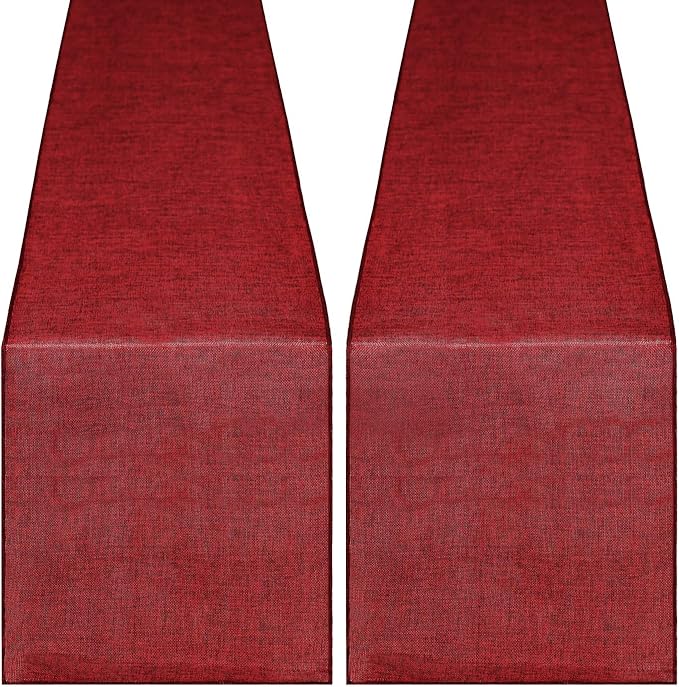 Burgundy Valentines Day Decor Table Runner Burlap Table Cloth 2 Packs Farmhouse Natural Burlap Table Runners Jute for Bridal Shower Party Style Living Room Decorations