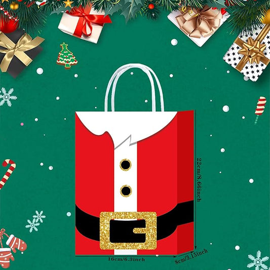 HongXingHai 16Pcs Fine Christmas Kraft Paper Gift Bags with Handles - Christmas Prints for Holiday, Xmas, Party Favors