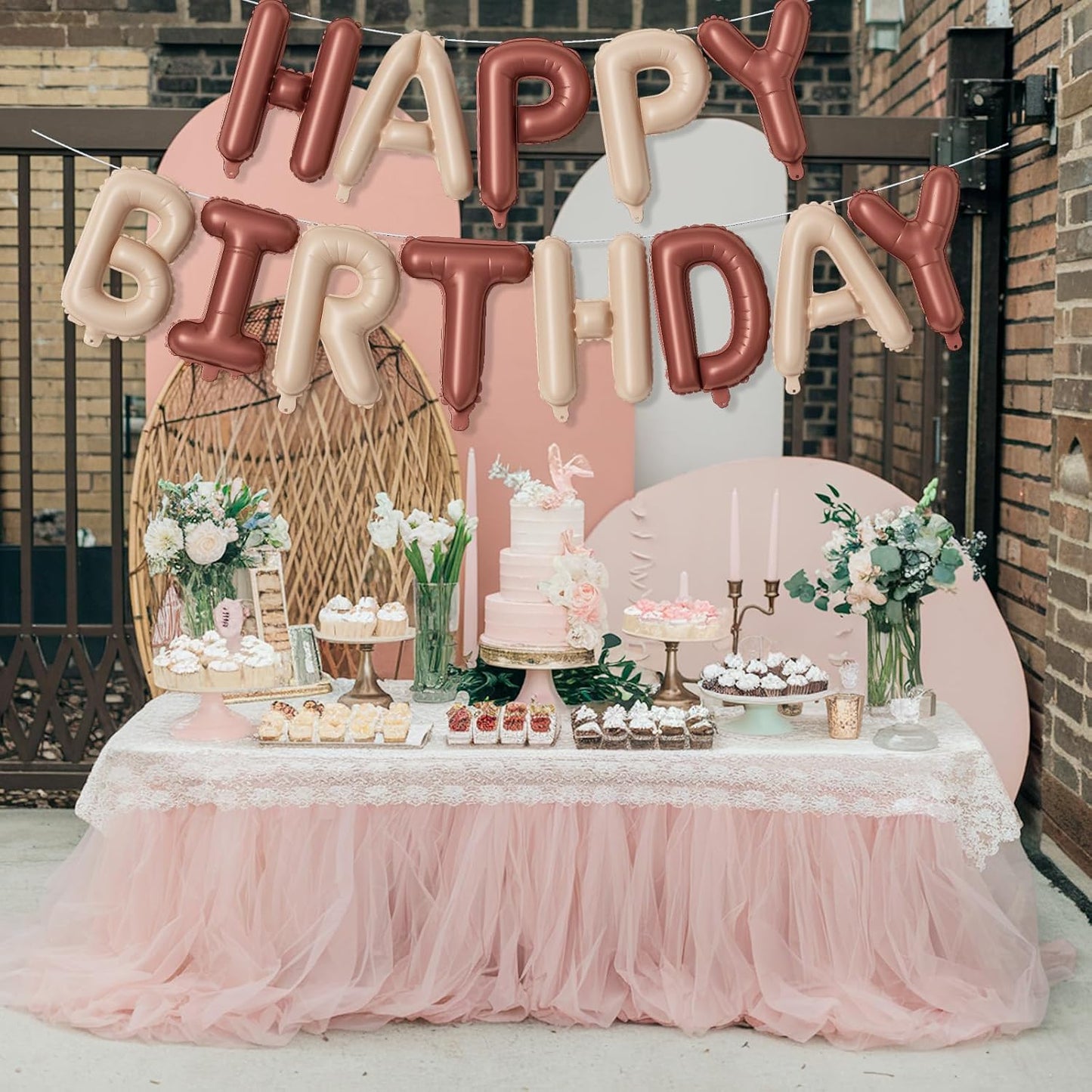 Happy Birthday Balloon Banner, 16 Inch Nude Brown Tan Happy Birthday Foil Balloon, Brown Beige Neutral Happy Birthday Bunting Banner Letter Balloons for Boys Men Birthday Party Decorations Supplies