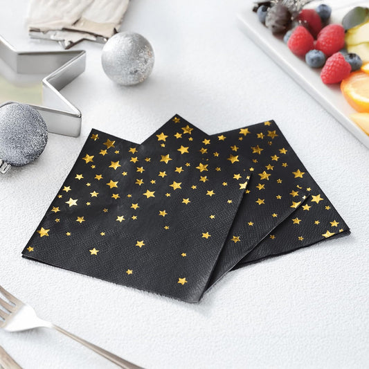 Black and Gold Cocktail Napkins- 100 Pack 2-Ply Disposable Napkins for Birthdays, Weddings, Holidays, and Special Events