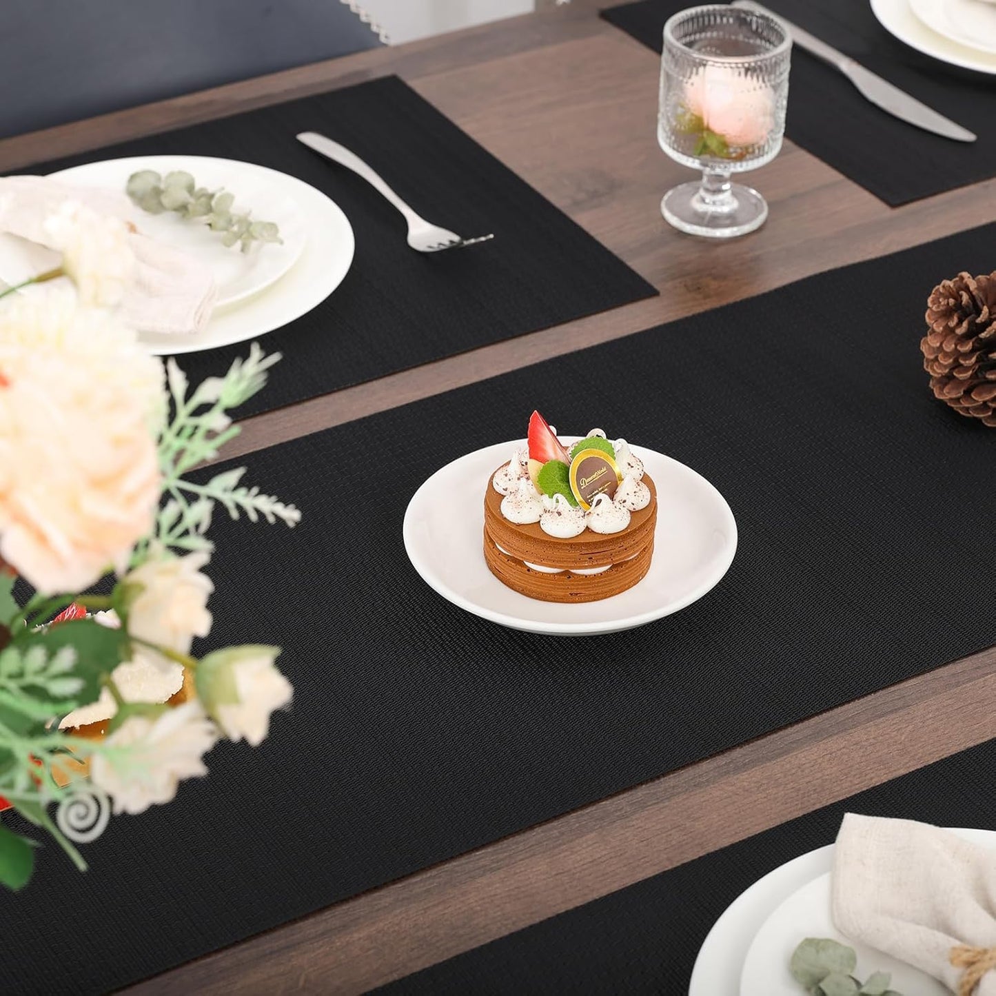 Myir JUN Table Runner, Vinyl Table Runner Indoor 55 Inch Long Arbitrarily Cropped Runner for Table Heatproof for Home Party (Black, 15 x 55 inch)