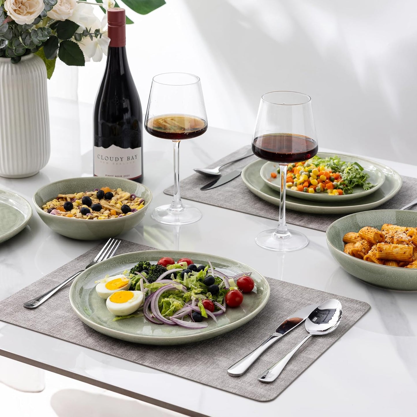 AmorArc Ceramic Dinner Plates Set of 6, 10.5 Inch Handmade Reactive Glaze Stoneware Plates, Rustic Shape Dinnerware Dish Set for Kitchen, Microwave & Dishwasher Safe, Scratch Resistant