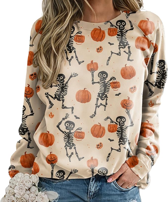 Sweatshirts for Women Graphic Print Casual Pullover Tops Long Sleeve Crewneck Halloween T Shirts