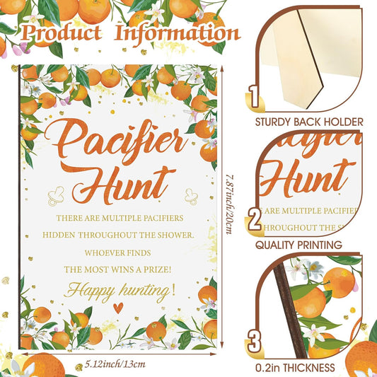 Thyle 51 Pcs Pacifier Hunt Baby Shower Games Include Hunt Sign and 50 Acrylic Pacifiers for Baby Shower Game Decoration Gift Sets Gender Reveal Party Decor(Orange)