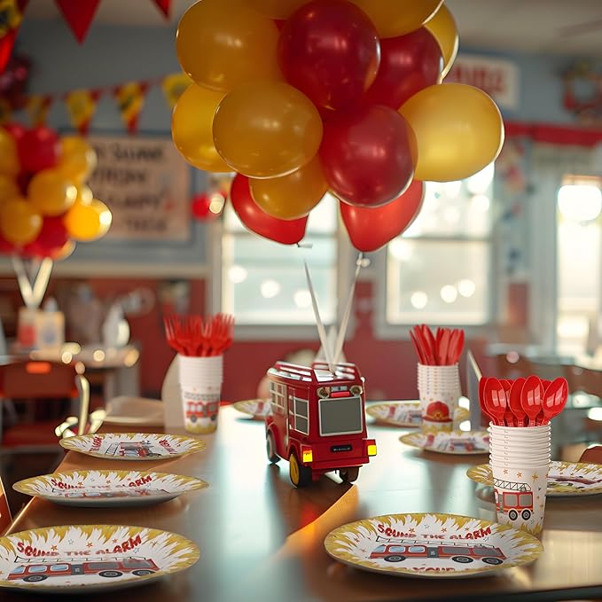 Firetruck Party Decorations - Firefighter Party Plates and Napkins for Kids, Serves 40 Guests