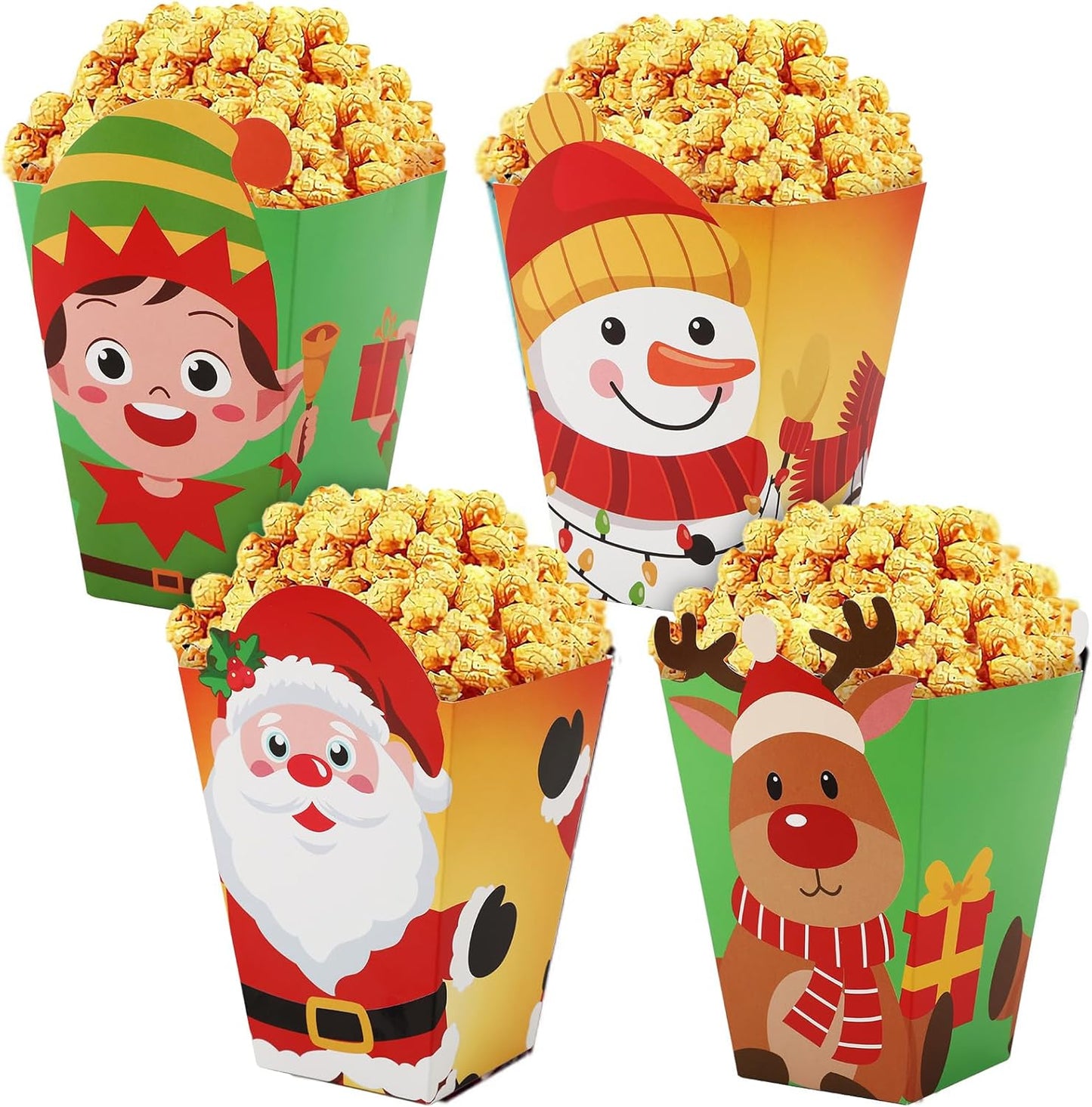 DECYOOL 24 Pcs Christmas Party Favors, Mini Christmas Popcorn Boxes Candy Cookie Treat Boxes for Birthday Party (4 Styles)
