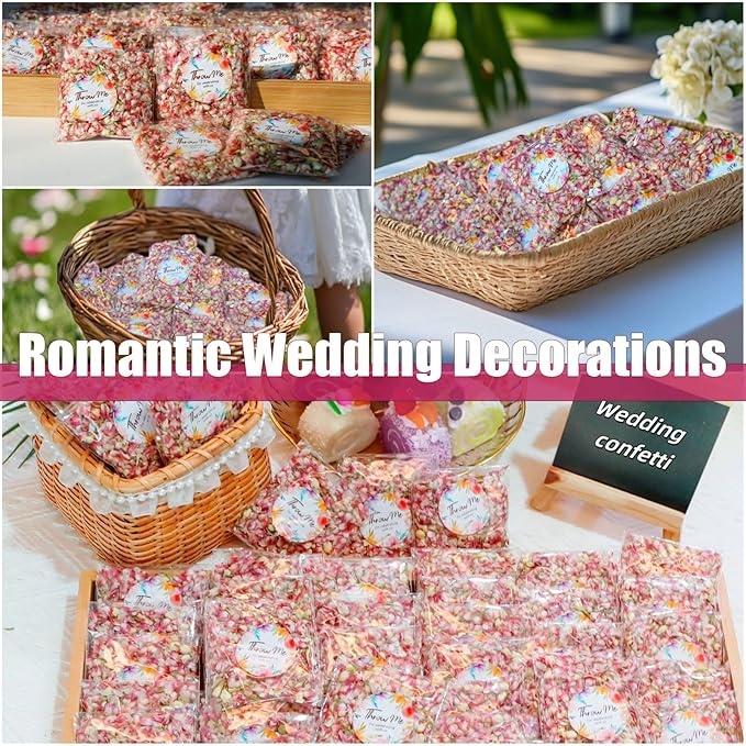 50 Pack Biodegradable Real Flower Petals Confetti, Natural Wedding Confetti Decor with Jasmine & Pink Dried Flower Petals, The Send Off Ideas, Flower Girls Basket, Party Romantic Gifts
