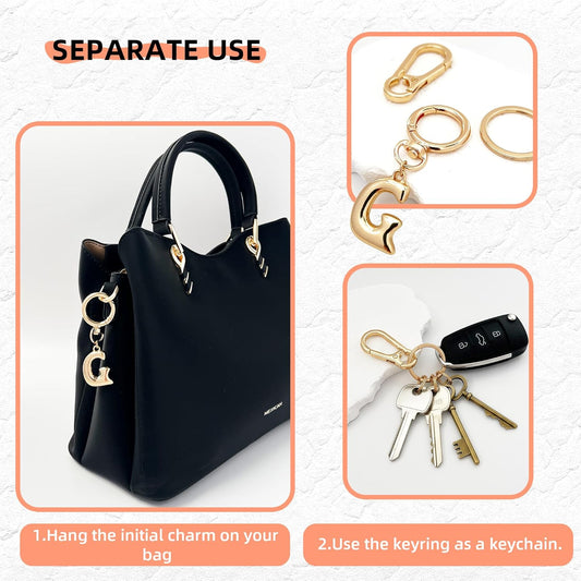 Gold Bubble Heart Initial Bag Charms for Handbags – Cute Initial Letter Keychain for Women, Purse Charms, Gold Gift