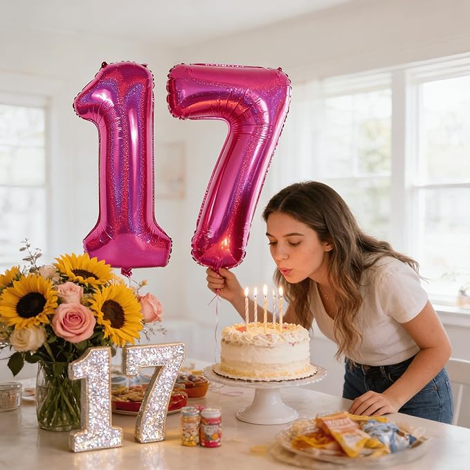 40 Inch Laser Hot Pink 1 Balloon for First Birthday, 1st Number Balloons Birthday Decorations for Girl Kids Toddler Baby, One Giant Number 1 Balloon