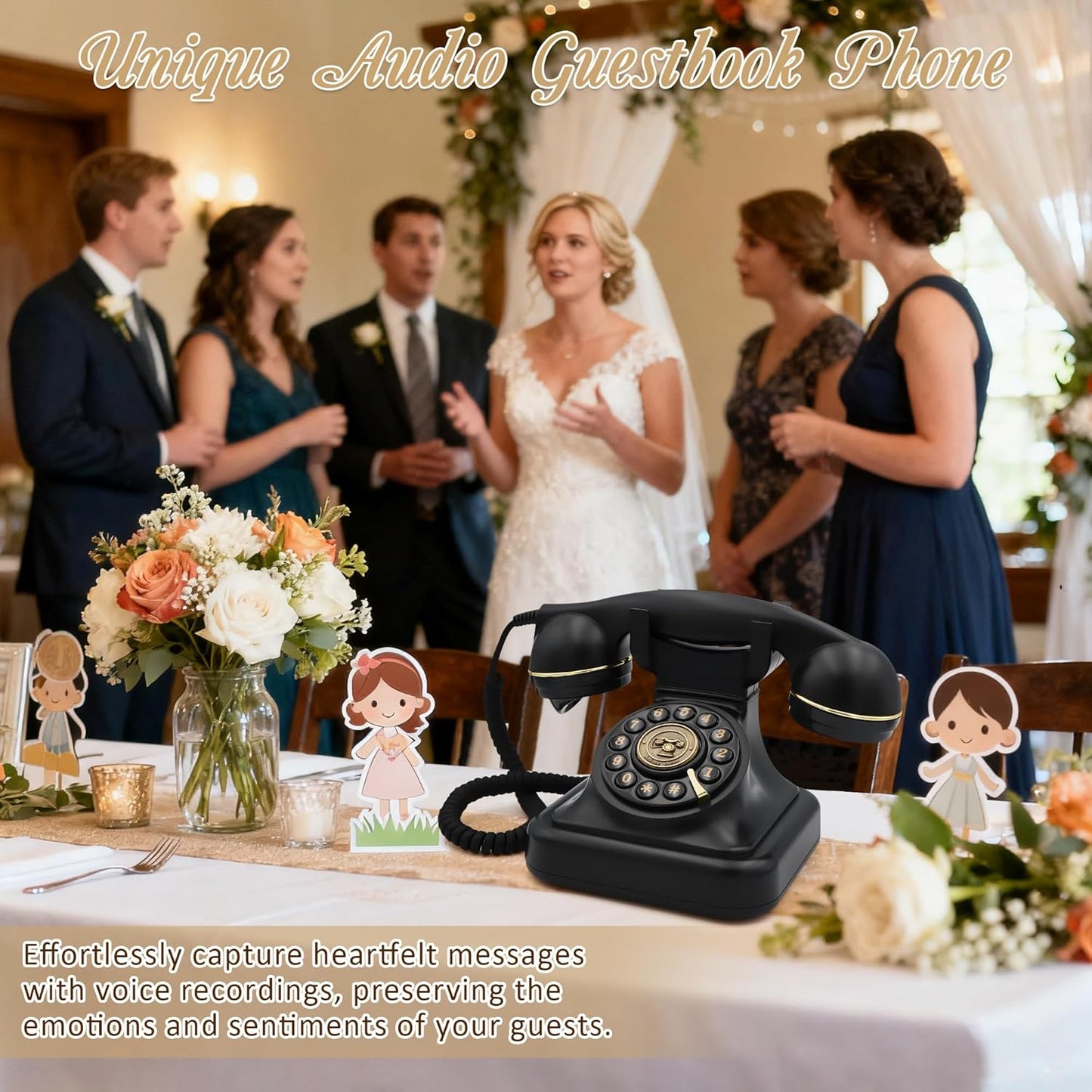 Audio Guest Book Wedding Phone, Retro Audio Phone Guestbook with Clear Voice Recording for Wedding Reception, Bridal Shower, Birthday, Baby Shower, Anniversary, Engagement