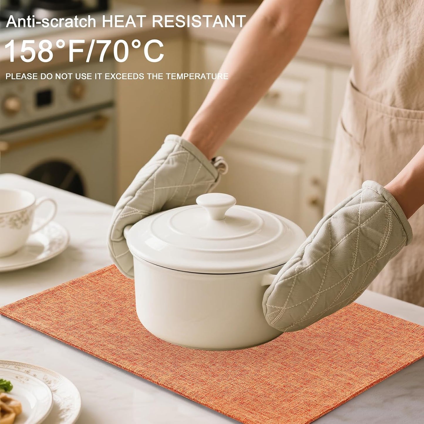 Homaxy Cloths Placemats for Dining Table Set of 8, Heat Resistant Washable Cotton Linen Blend Table Mats, Ideal for Kitchen Party Dining Decoration, 13" x 19", Orange
