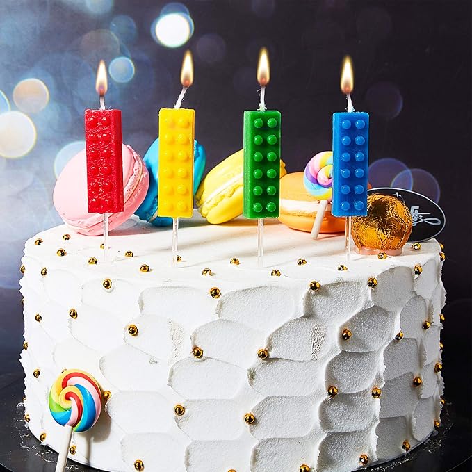 BBTO 16 Pcs Building Block Candles Brick Birthday Cake Candles Topper Sparkler Novelty Decor Building Block Construction Party Themed Decoration Favor for Birthday Baby Shower Summer Party Supplies