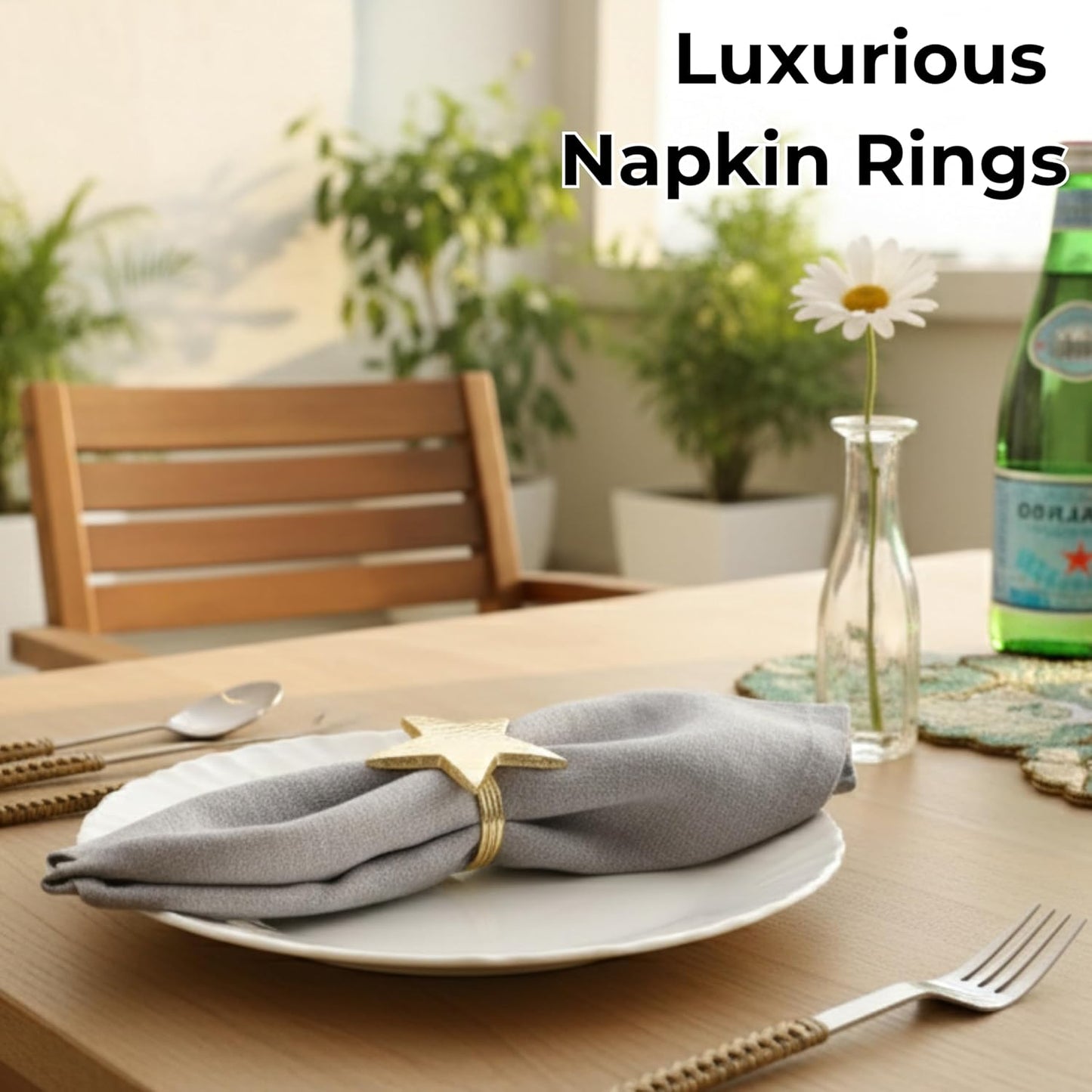 12 Pcs Lightweight Metal Napkin Rings - Gold Star Metal Holders for Elegant Table Decor, Parties, Weddings, Holidays, Everyday Dining - Metallic Adornment for Table Settings - CLEENTABLE