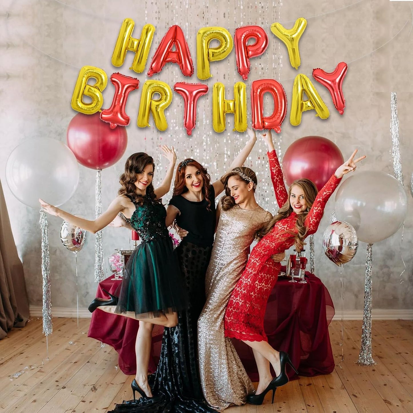 TONIFUL Happy Birthday Balloons Banner 16 Inch Mylar Foil Letters Birthday Sign Reusable for Girls Boys Kids & Adults Birthday Party Decorations Supplies（Gold Red）