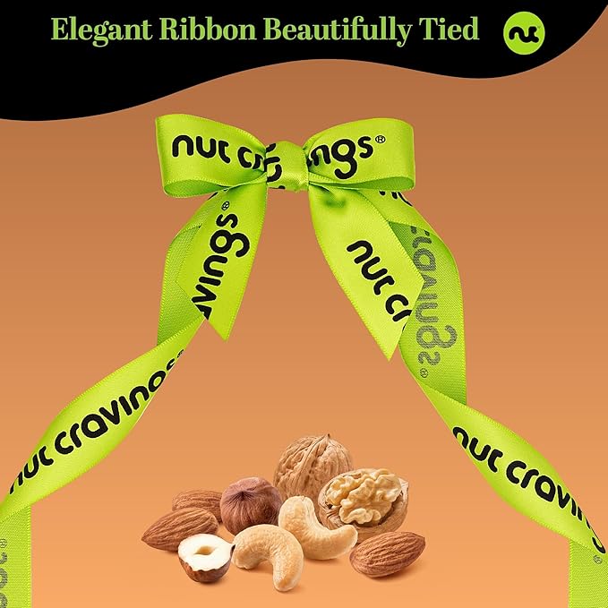 NUT CRAVINGS - Halloween Treats For Adults Mixed Nuts Gift Basket in Reusable Diamond Wooden Tray + Green Ribbon (12 Assortments) Holiday Xmas Christmas Food Arrangement Healthy Snack Care Package