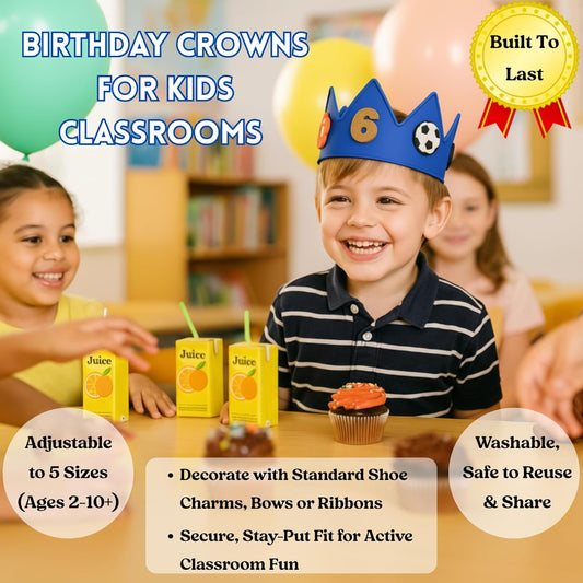 Birthday Crown for Kids Classroom – Adjustable Soft Silicone Princess Crown, Ages 2–10+, BPA Free, Dishwasher Safe