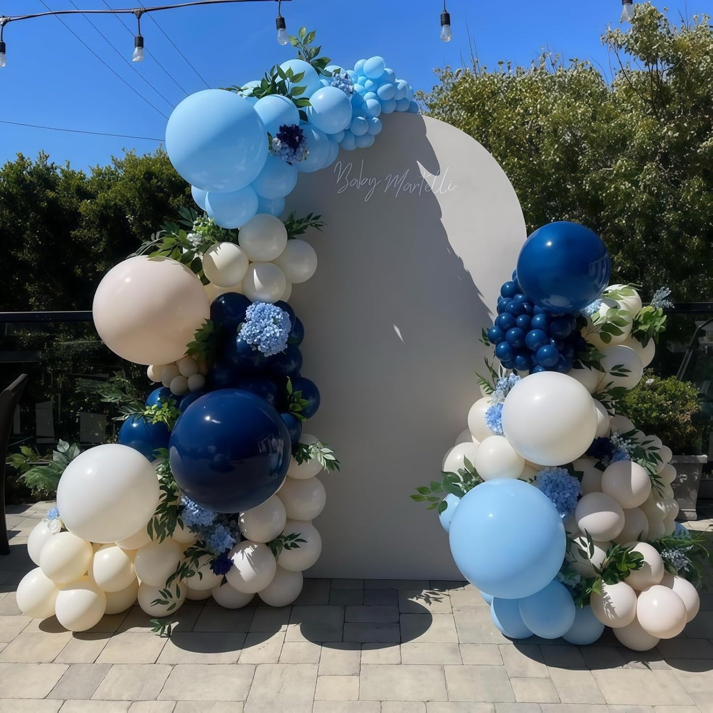 Navy Blue Balloon Arch Kit, Dusty Light Blue Gold Balloon Garland White Sand Cream Metallic Gold Balloons for Wedding Bridal Baby Shower Gender Reveal Graduation Birthday Party Decorations Supplies