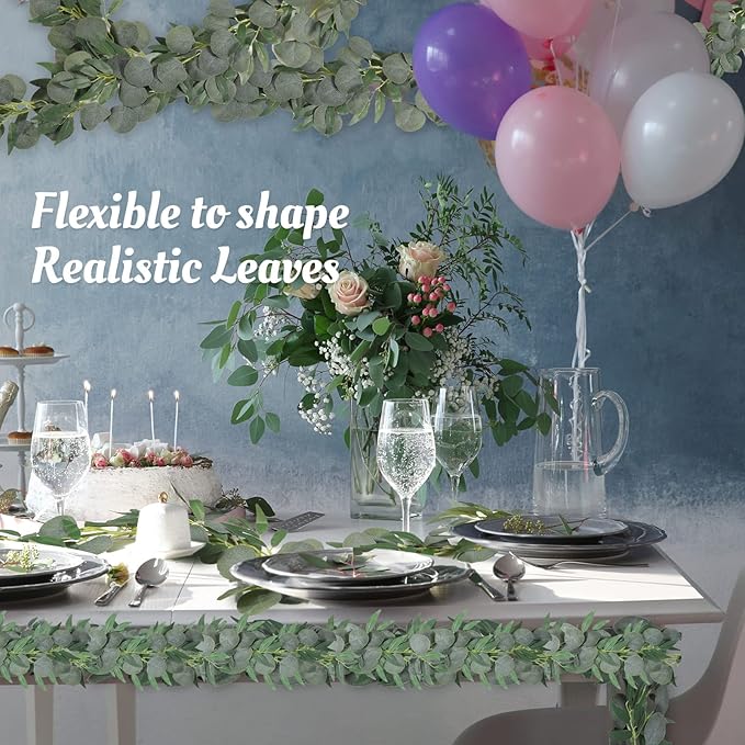 10 Pack Artificial Eucalyptus Garland with Willow Leaves 6.4 ft Artificial Greenery Vine Swag Faux Silver Dollar and Willow Leaves Garland for Wedding Table Runner Doorway Decoration Indoor Outdoor