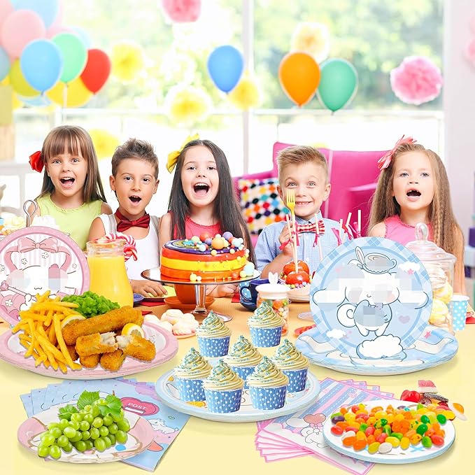Cartoon Birthday Party Decorations Supplies - 120PCS Kawaii Party Tableware Decorations Kit Include 30 9" Plates, 30 7" Plates, 60 Napkins for Girls Boys Birthday Party Favors