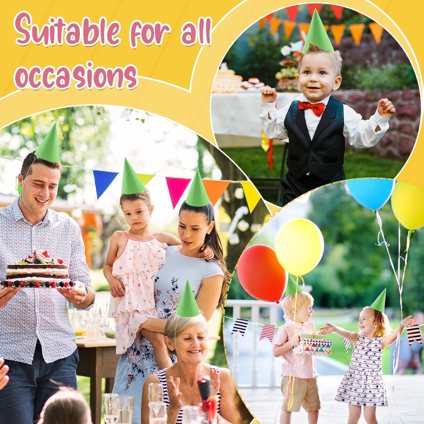 24 PCS Party Cone Hats DIY Birthday Paper Cone Hats for Kids and Adults Birthday, Baby Shower, Bridal Shower