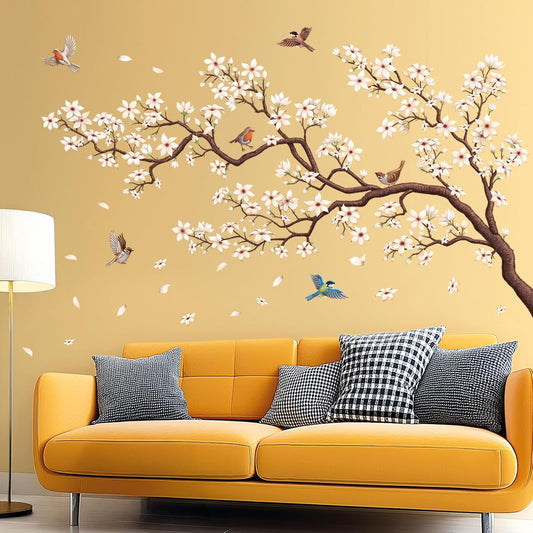 DECOWALL SG4-2317 Oriental Flower Tree Wall Stickers declas Kids Bedroom Cherry Blossom Birds Branch décor Decoration Floral Home Living Removable Nursery Mural DIY Room