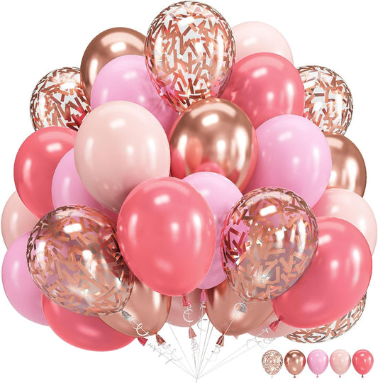 Pink Rose Gold Balloons - 60pcs 12inch Confetti Helium Latex Balloons for Arch Birthday Decorations Bridal Shower Wedding Bachelorette