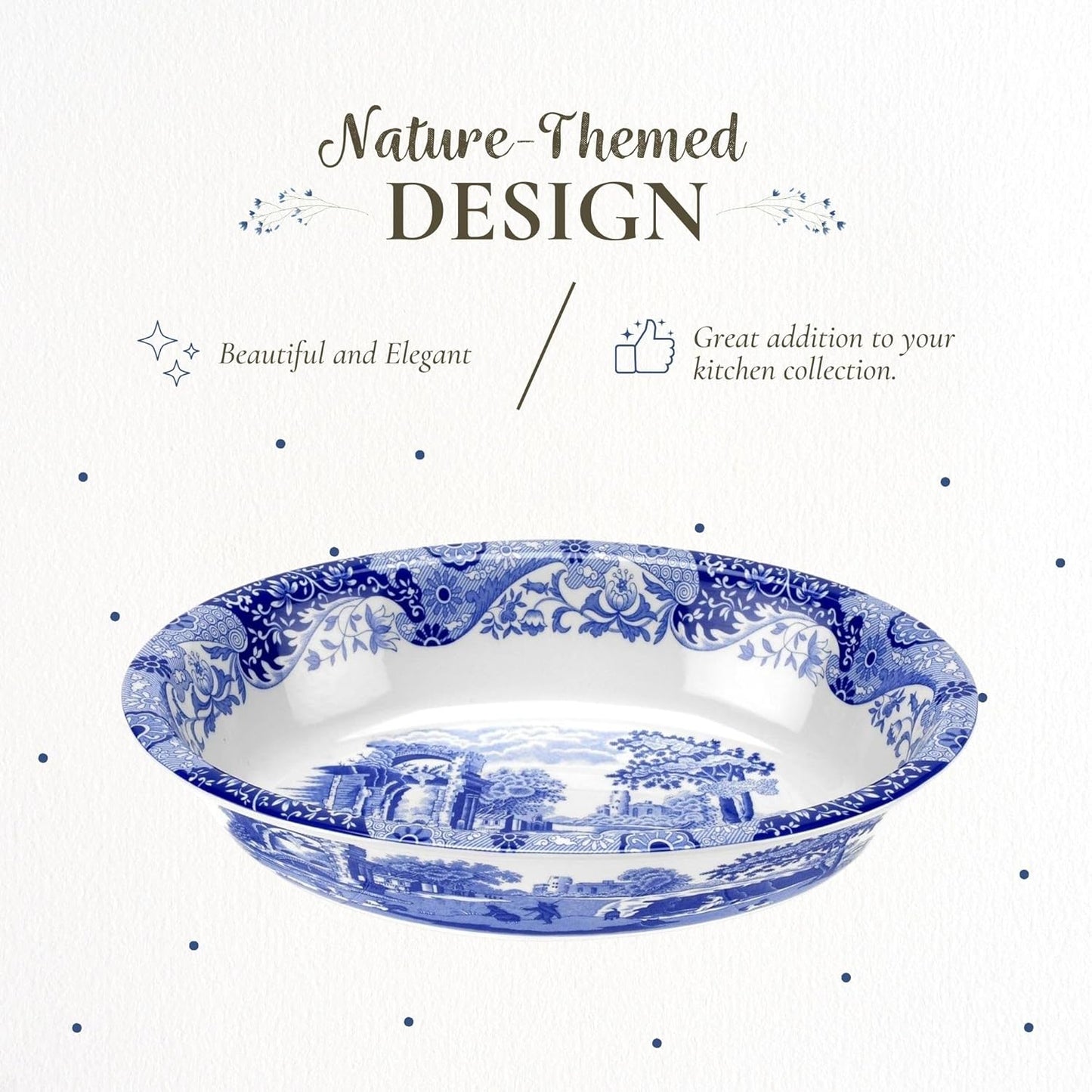 Spode Blue Italian Oval Rim Platter - 12.5" x 8.75" Porcelain Serving Platter with Intricate Scroll Border & Countryside Scene - Elegant Tableware for Entertaining, Dining Displays, Gifting