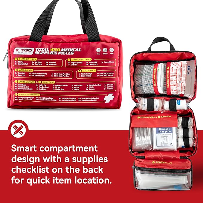First Aid Kit - 450pcs Medical Kit with Essential Emergency Medical Supplies, Travel First Aid Kit, Trauma Emergency Kit for Home, Dorm, Outdoor, Car
