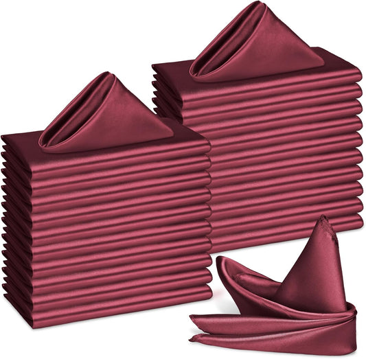 Bailarina 120 Pack Burgundy Satin Napkins,17x17 Inches Wedding Napkins Square Soft Silky Table Napkins Bulk Decorative Elegant Cloth Napkin for Party Decoration, Banquet,Wedding,Graduation