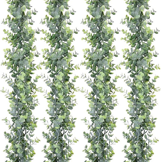DearHouse 4 Pack Faux Eucalyptus Garland Plant, Artificial Vines Hanging Eucalyptus Leaves Greenery Garland for Wedding Backdrop Arch Wall Decor,5.9 Feet/pcs UV Protected Indoor Outdoor