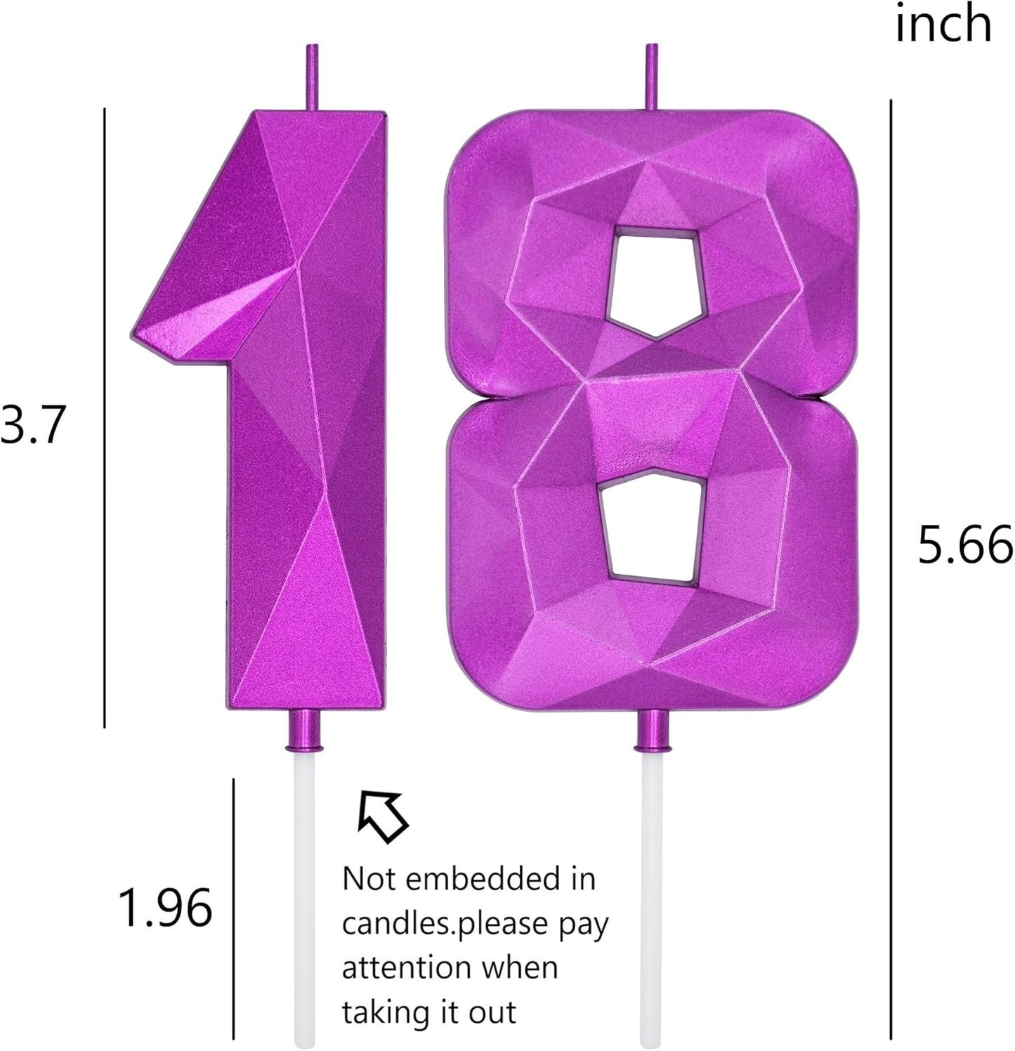 DERVENTA Large Birthday Candle Number 3D Purple 3.7 inch Party Celebration Anniversary Decoration Cake Topper 1 Piece (Number 18 Purple)