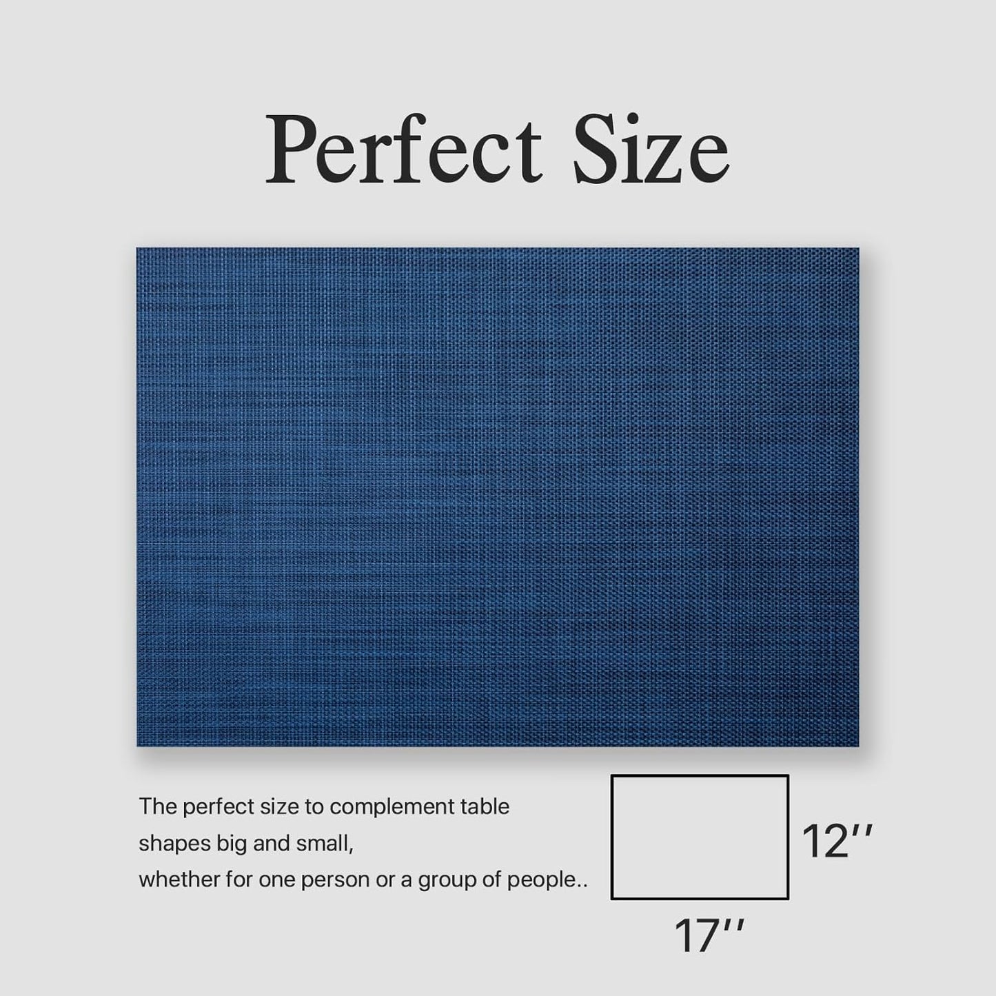 Placemats Set of 4 - Easy Clean Woven Vinyl Placemats for Dining Table, Indoor/Outdoor Place Mats, Washable PVC Table Mats（Navy Blue）