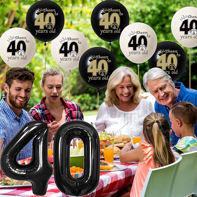 DARUNAXY 40th Birthday Party Decorations for Men Women, Vintage Back in 1986 Banner, Black 40 Number Balloons & Cake Topper, Vintage 1986 40 Birthday Honeycomb Hanging Swirl Confetti Balloons(30PC)