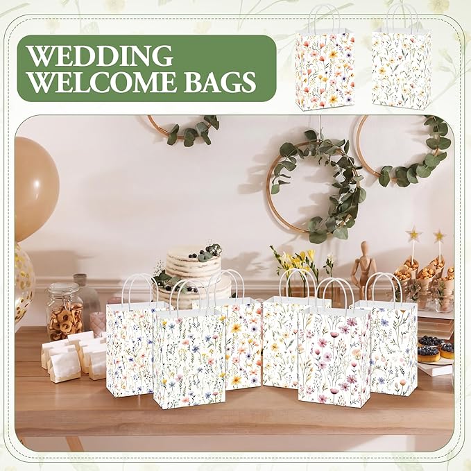 Resholder 30 Pcs Wildflower Paper Gift Bags with Handles Spring Floral Party Favor Bags Colorful Flower Goodie Gift Candy Treat Pouches for Wedding Bridal Shower Baby Shower Birthday Spring Tea Party