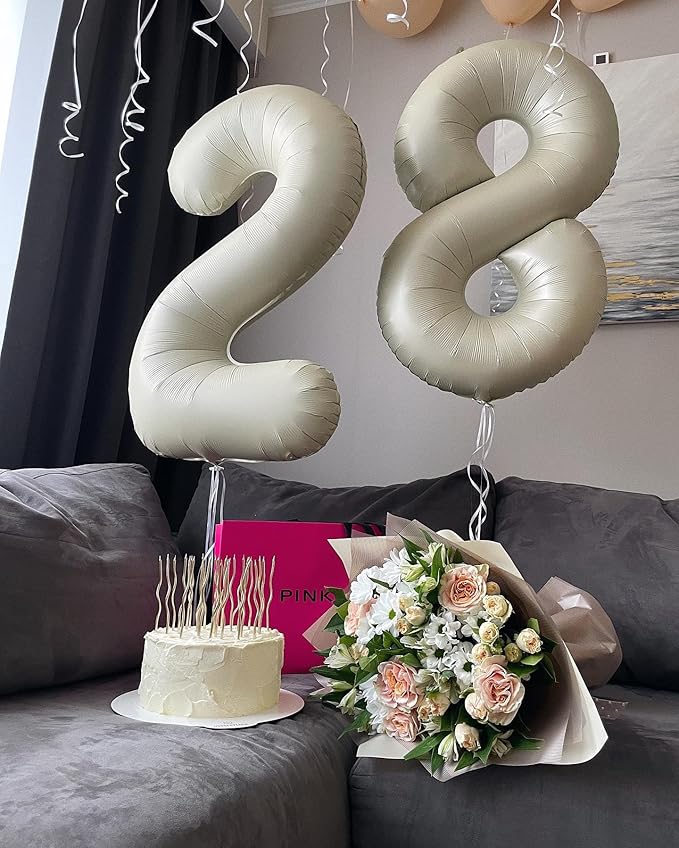 Cream 8 Balloon, Number Balloons 40 Inch, Cream 8th Birthday Decorations for Boys Girls, Birthday Balloons Party Supplies, Number 8 Balloon