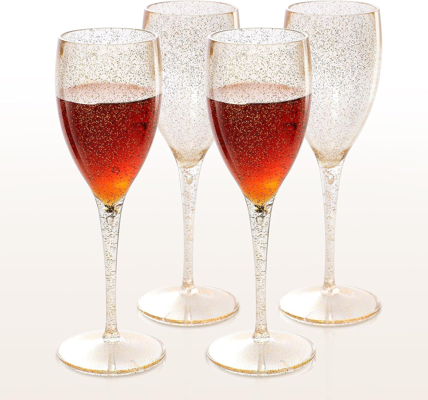 Gold Glitter Plastic Champagne Flutes 6.5oz Reusable Toasting Glasses for Wedding Birthday Christmas Valentines Day Party Celebrations 6pcs