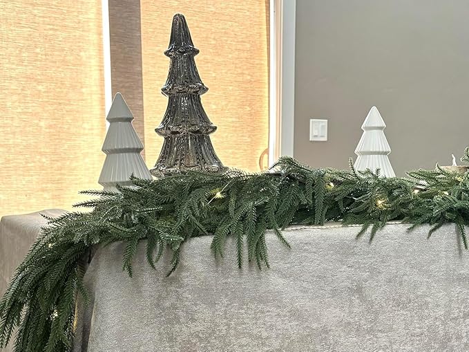 9FT 4PCS Christmas Garland Norfolk Pine Garland Real Touch Artificial Greenery Garland for Mantle Fireplace Table Indoor Outdoor Holiday Decortions (Dark Green)