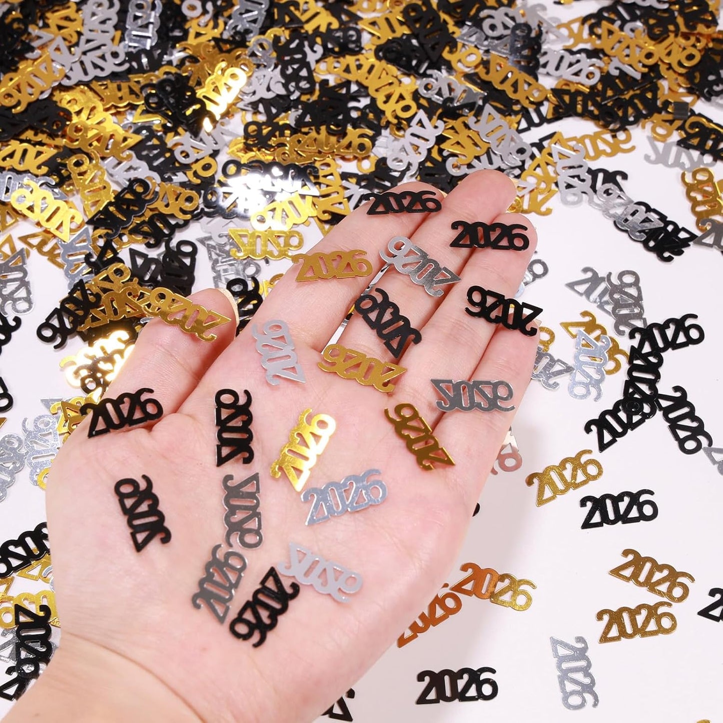 500 Pcs New Year 2026 Confetti, Gold Black and Silver 2026 Table Shiny Confetti Glitter for Happy New Year Decorations 2026 New Years Eve Table Decorations