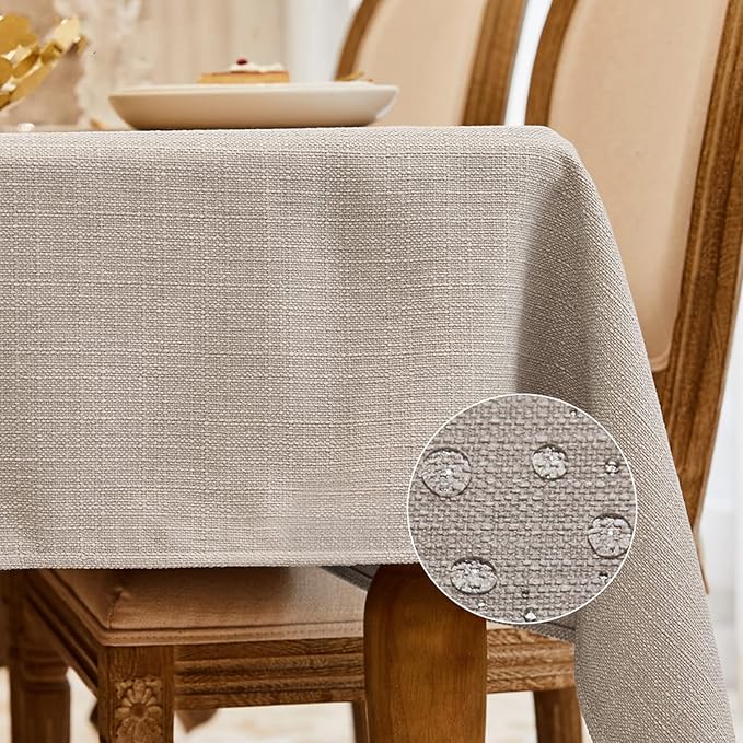 BALCONY & FALCON Rectangle Tablecloth Washable Wrinkle Resistant and Water Proof Table Cloth Decorative Linen Fabric Tablecloths for Dining Parties Kitchen Wedding and Outdoor Use (Beige, 57x118)